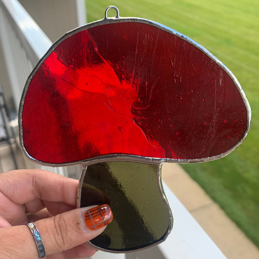 Red stained glass mushroom