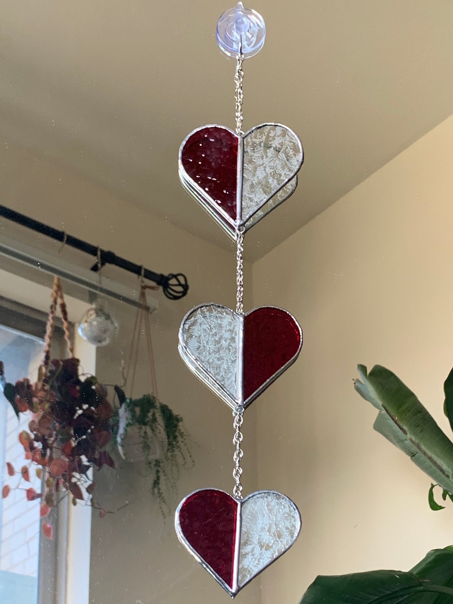 3 Heart Stained Glass Hanger