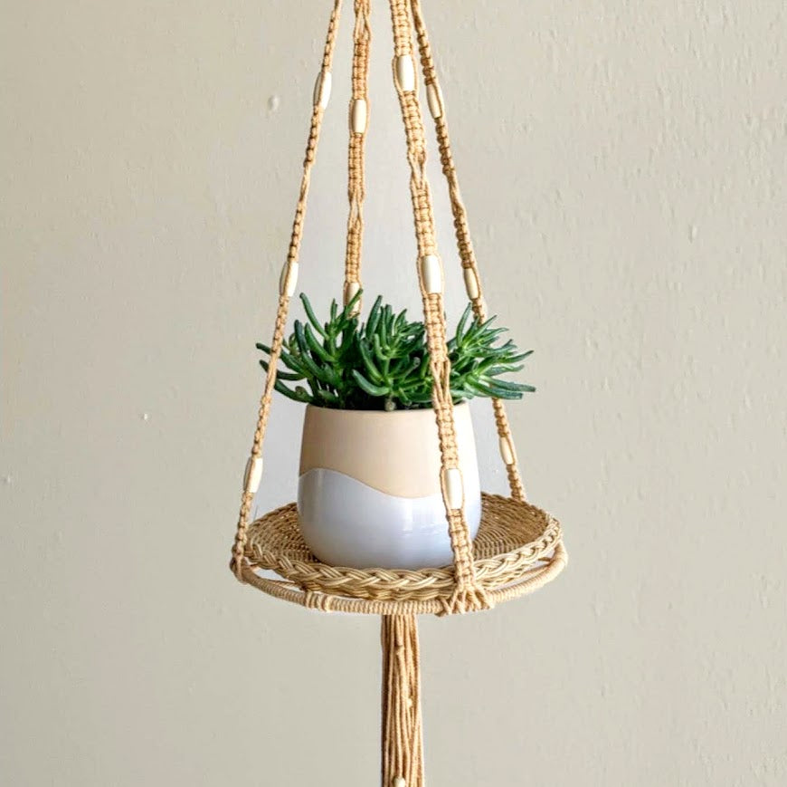 Tan Macrame Hanging Shelf