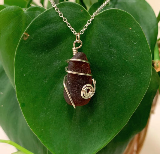 Beach Glass Pendant - Brown with Swirl