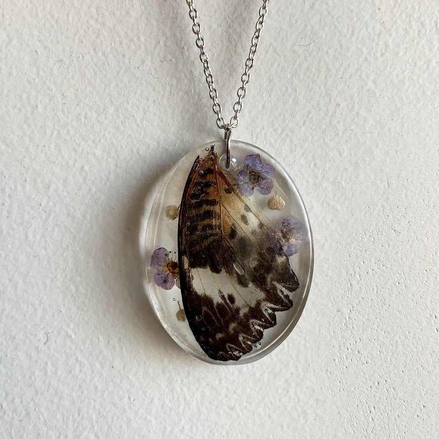 Moth Wing Pendant with Purple Flowers