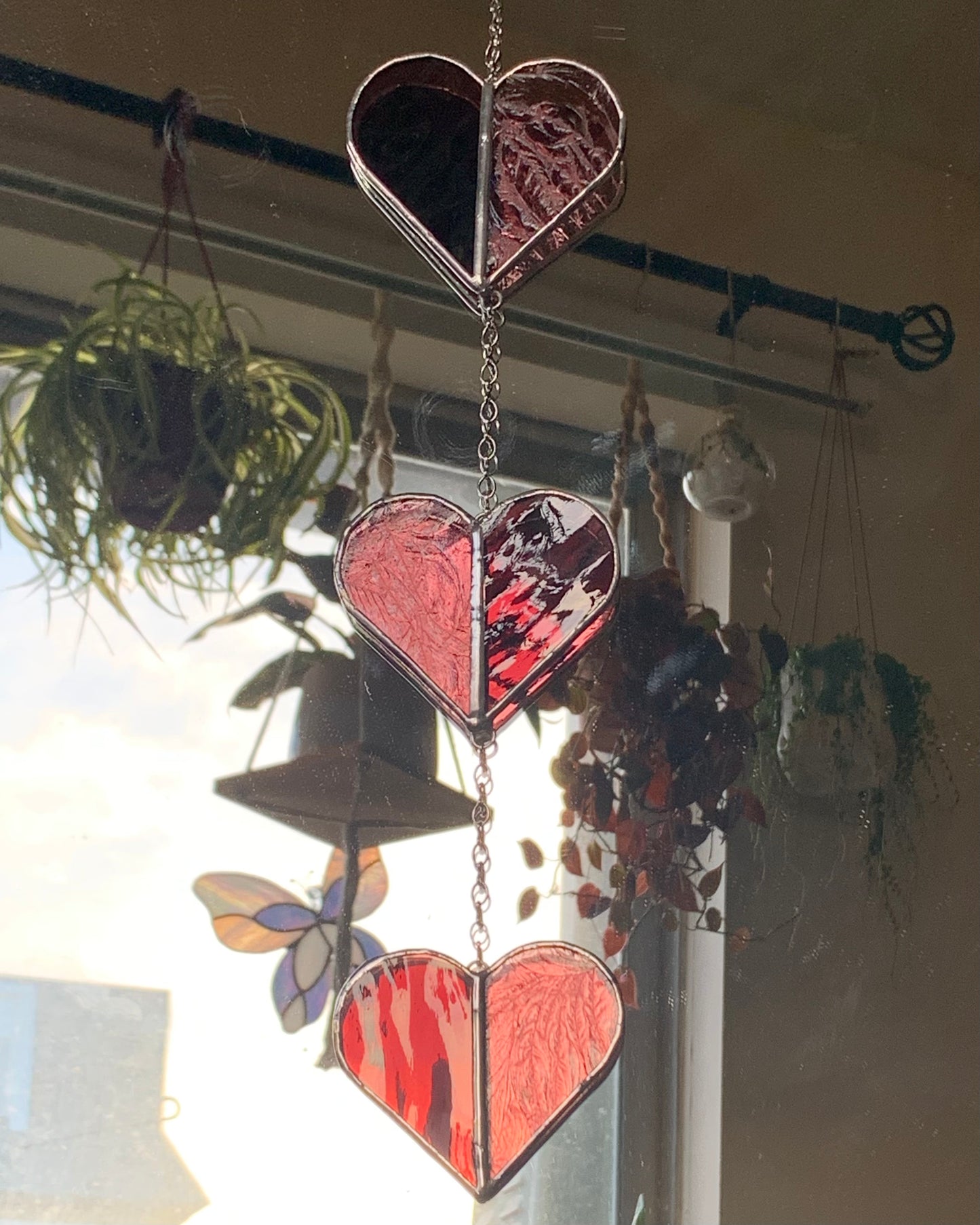 3 Heart Stained Glass Hanger