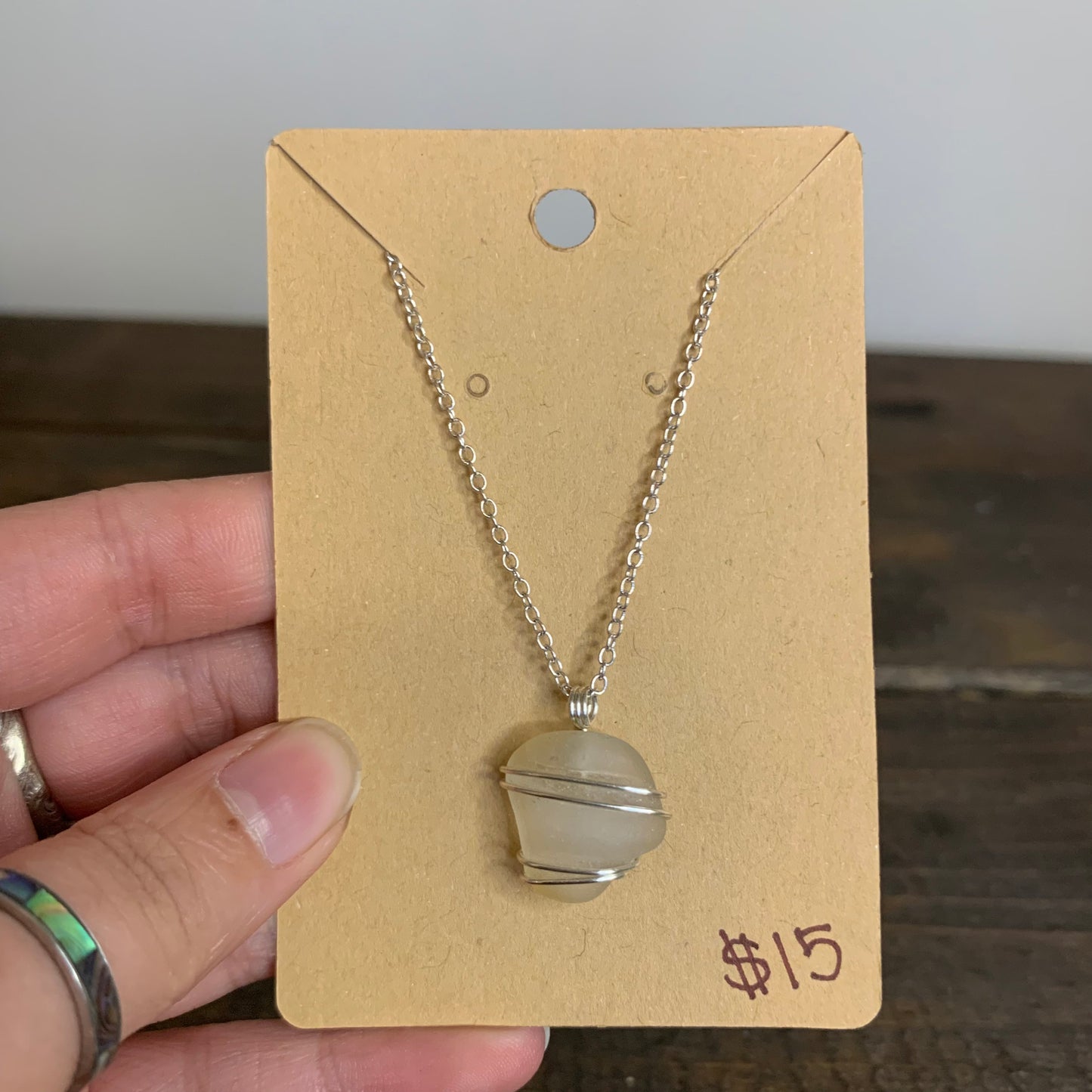 Clear Michigan Beach Glass Pendant