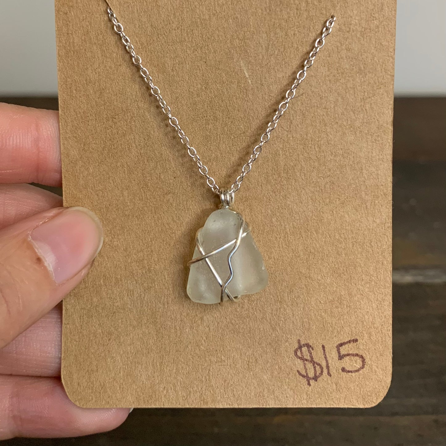 Clear Beach Glass Pendant