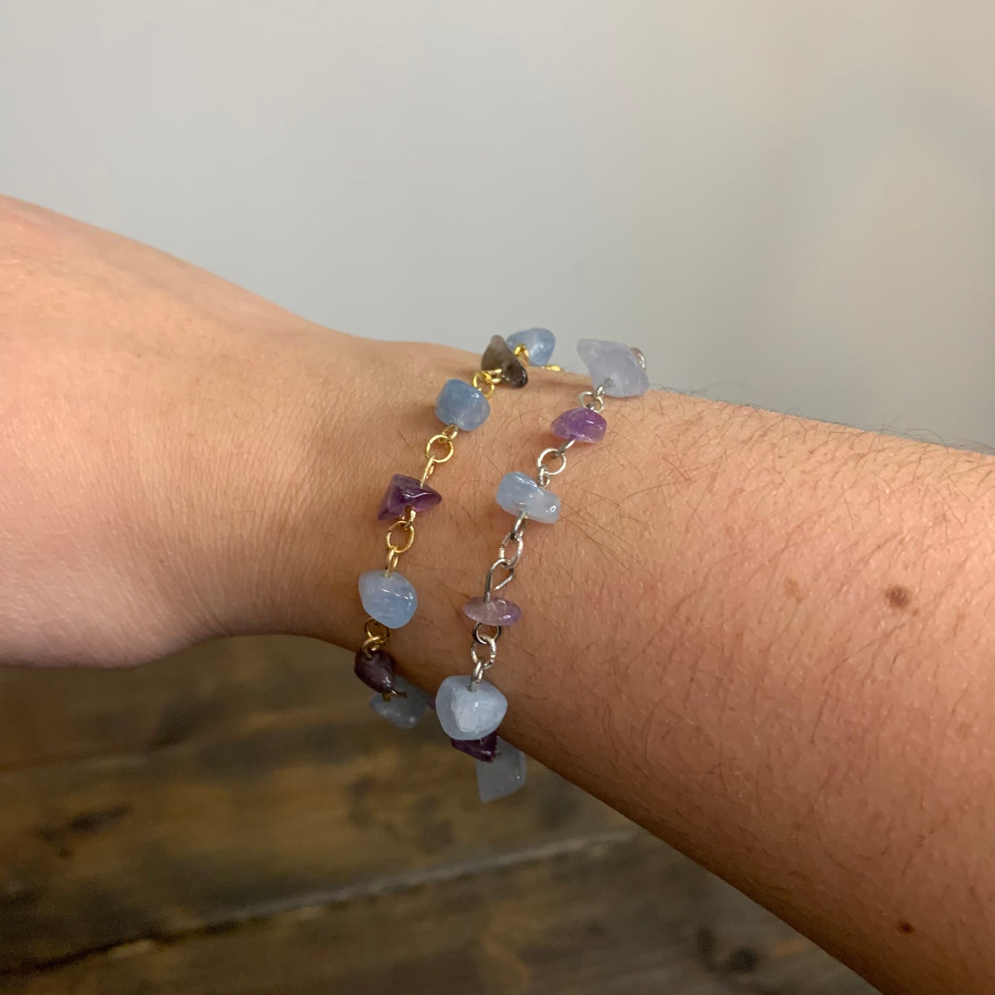 Amethyst & Aquamarine Bracelet (Silver/Gold)