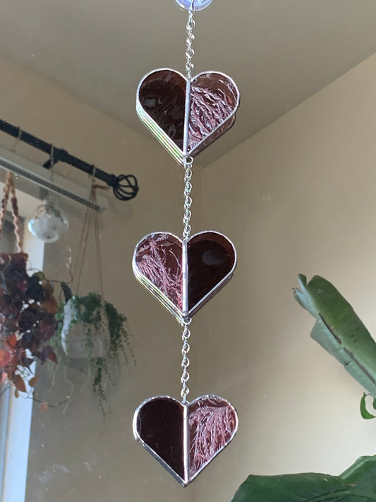 3 Heart Stained Glass Hanger