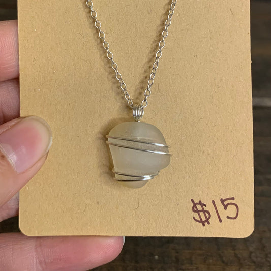 Clear Michigan Beach Glass Pendant